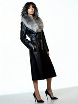 Original 1970's Vintage Black Leather & Sheepskin Coat UK 12 - 16