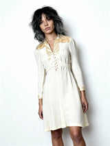 1970'S Gorgeous Vintage Cream Moss Crepe Wedding Dress Uk 8 - 12