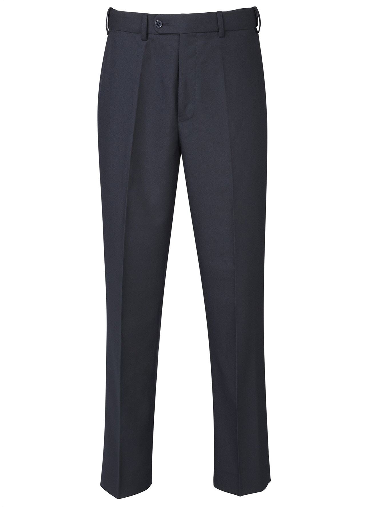 SKOPES Mens Wool Blend Flat Front Trousers in Navy