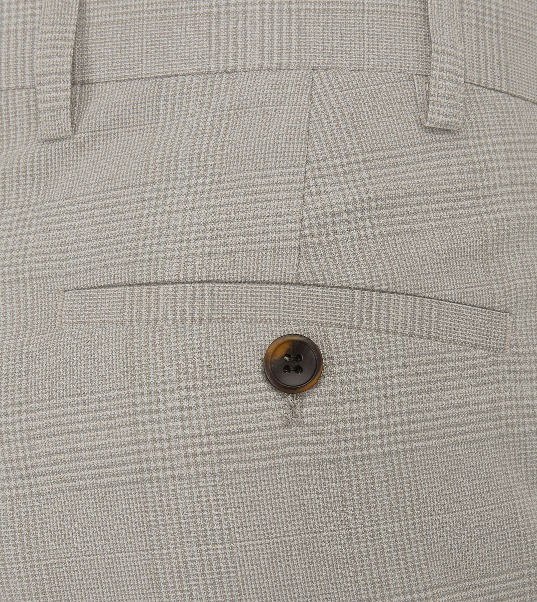 Skopes Tailored Fit Charlie Suit Trouser For Men in Stone Beige Check, 30W-58W
