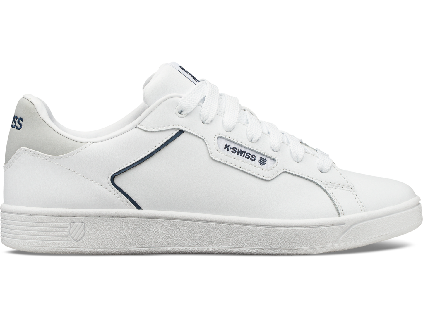 K-Swiss Mens Clean Court Leather Sneakers in White/Black/Cowhide