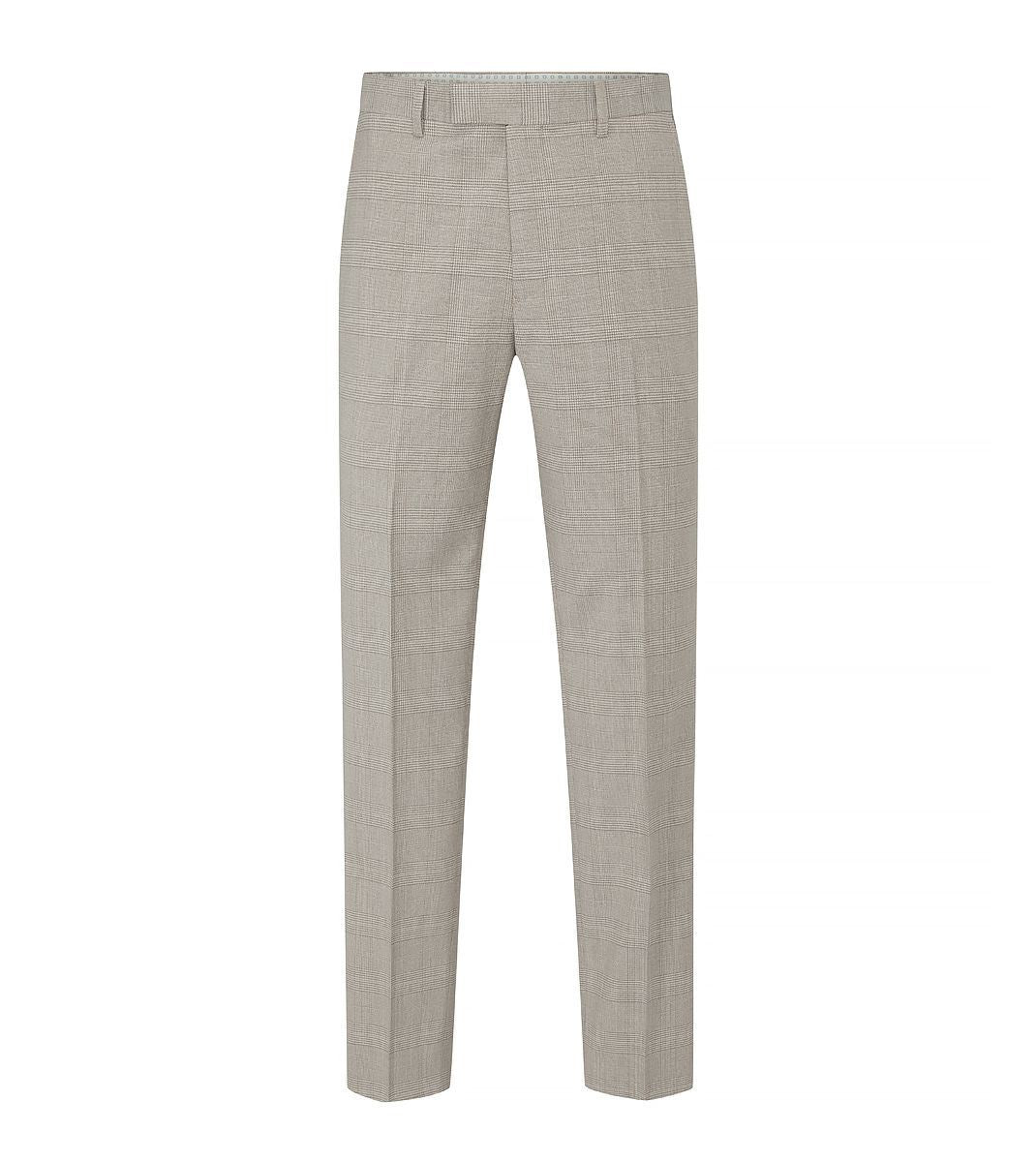 Skopes Tailored Fit Charlie Suit Trouser For Men in Stone Beige Check, 30W-58W
