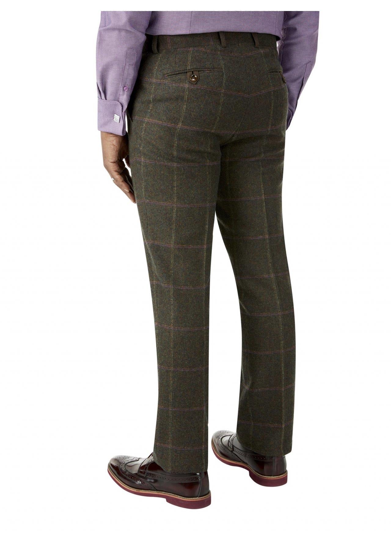 SKOPES Men's Wool Blend Suit Trousers in Olive Check Size 40 - 60