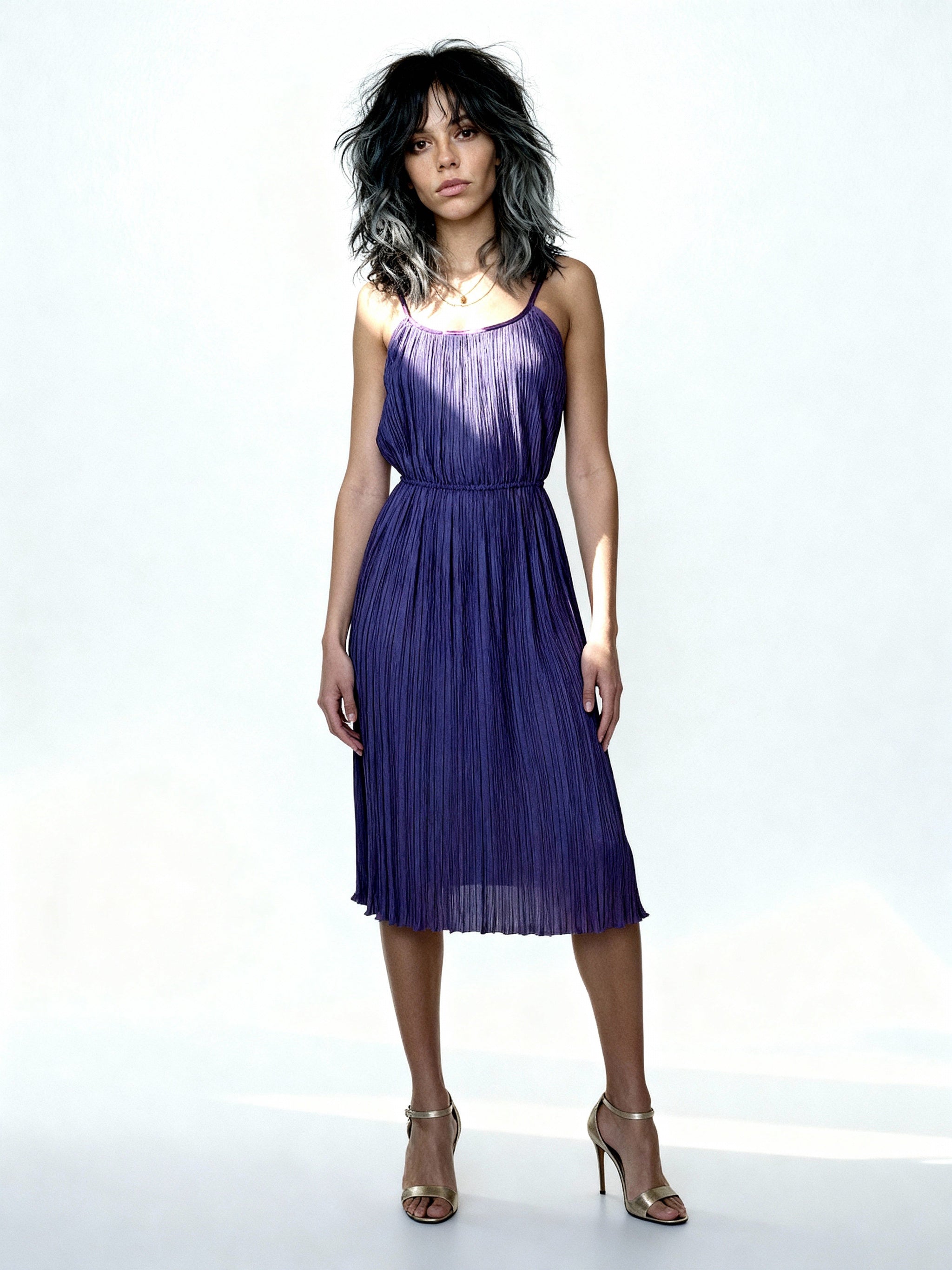 Original 1970's Vintage Purple Pleated Disco Dress UK 6 - 8