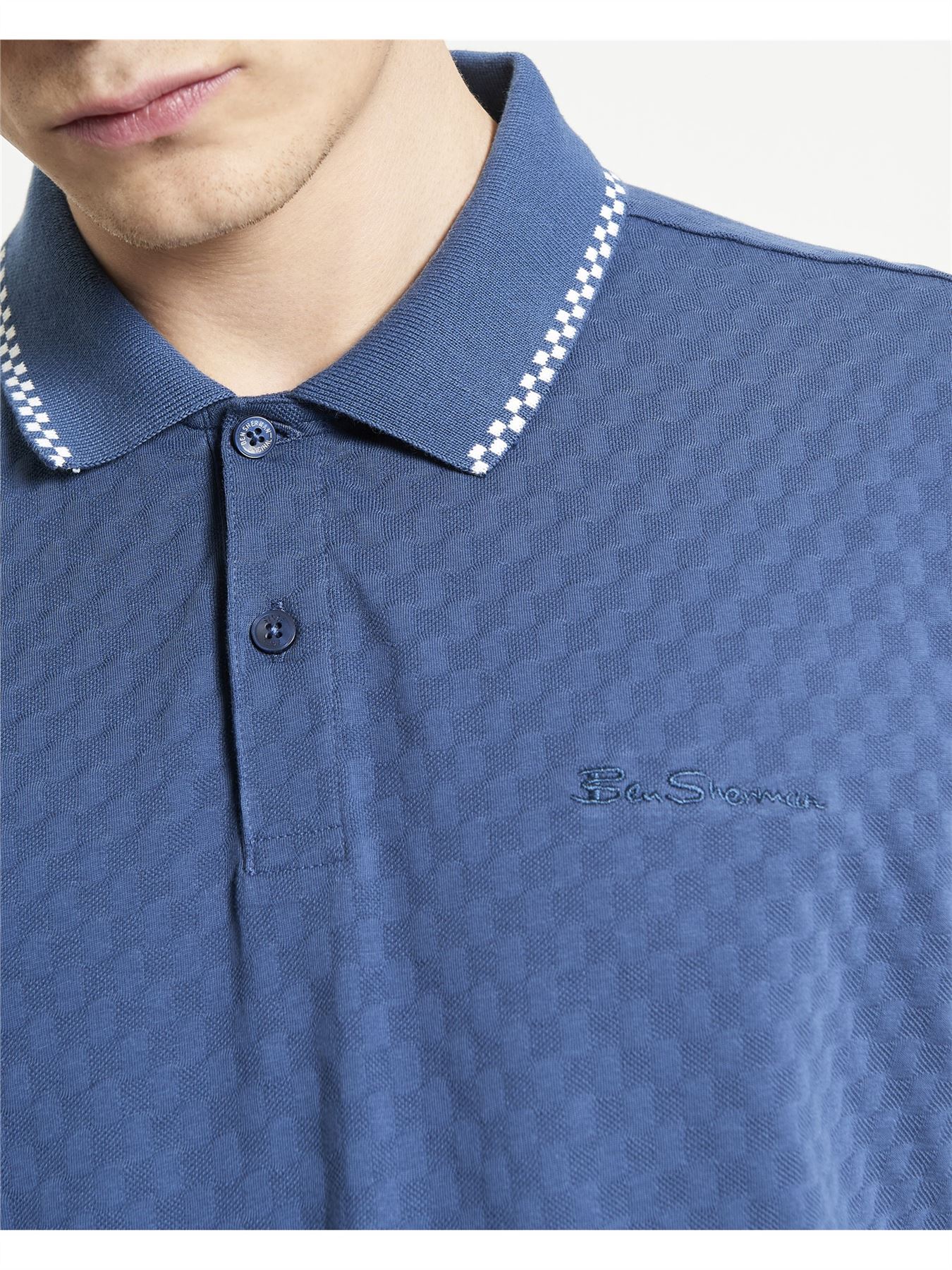 Ben Sherman Chequerboard Texture Polo Shirt For Men in Indigo, 2XL-5XL