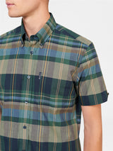 Ben Sherman Men's Short Sleeve Tartan Check in Green Cotton Shirt Size 2Xl-5Xl