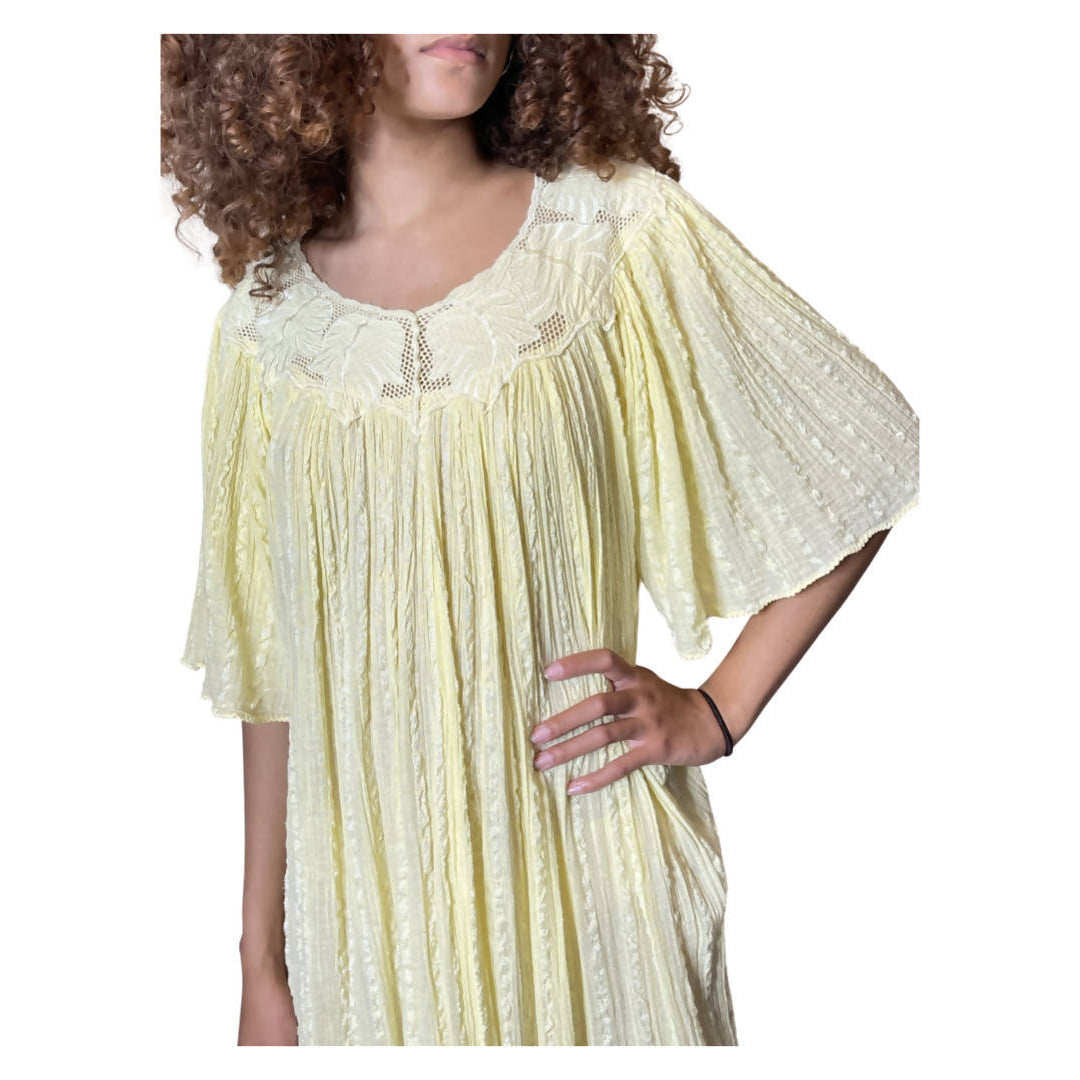 Original 1970's Vintage Cheesecloth Yellow Dress UK 8 - 12