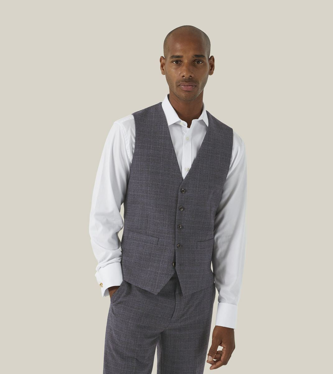 Skopes Jacob Suit Waistcoat For Men in Grey Check, 34R to 62R