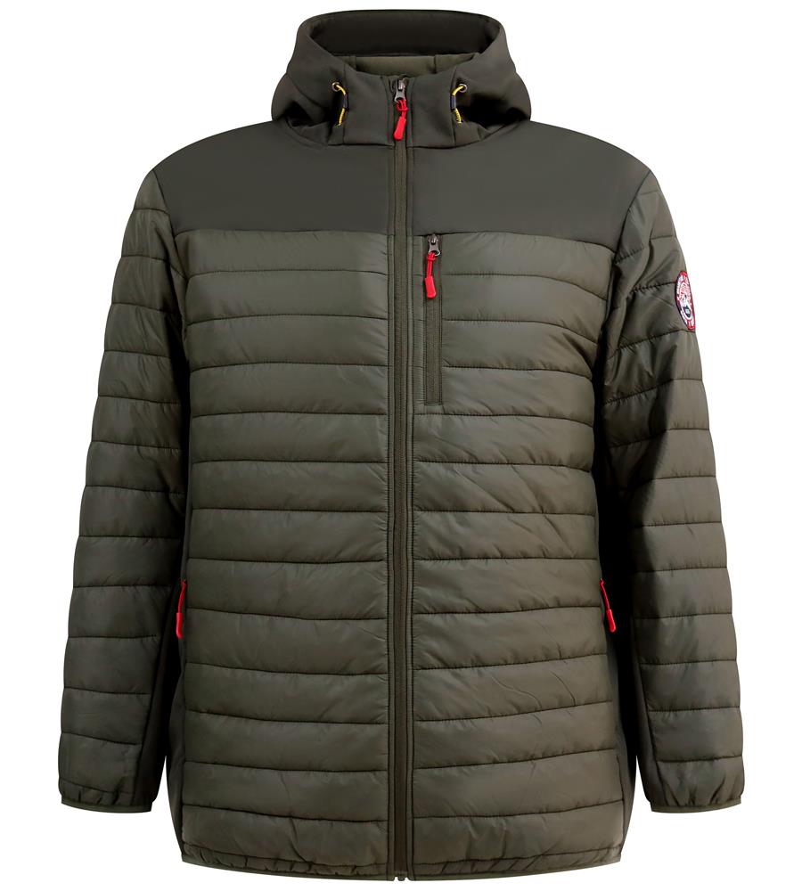 D555 NORTHFIELD Hybrid Soft Shell Quilted Hooded Jacket For Men in Khaki, 2XL-6XL