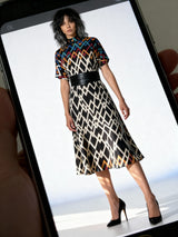 Stunning Original Vintage 1980's Virginie Paris Geometric Print Dress UK 8 - 12
