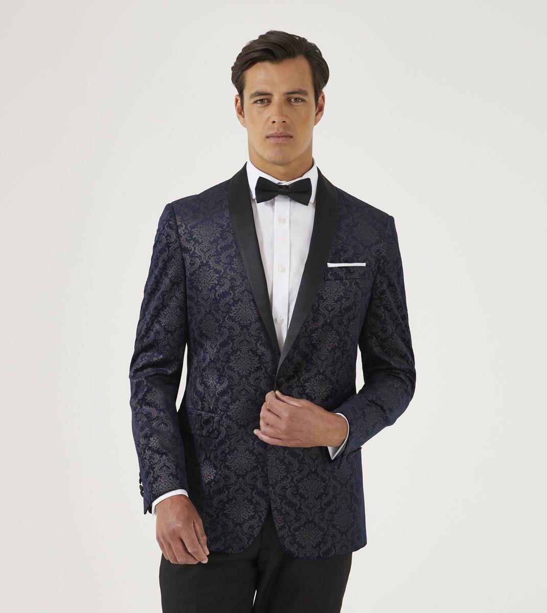 Skopes Men's Plus Size New Soft Touch Paisley Jacket Tieston in Navy  52 To 62
