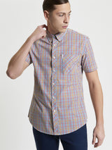 Ben Sherman Mini Gingham Short Sleeve Shirt For Men in Snow White, 2XL-5XL