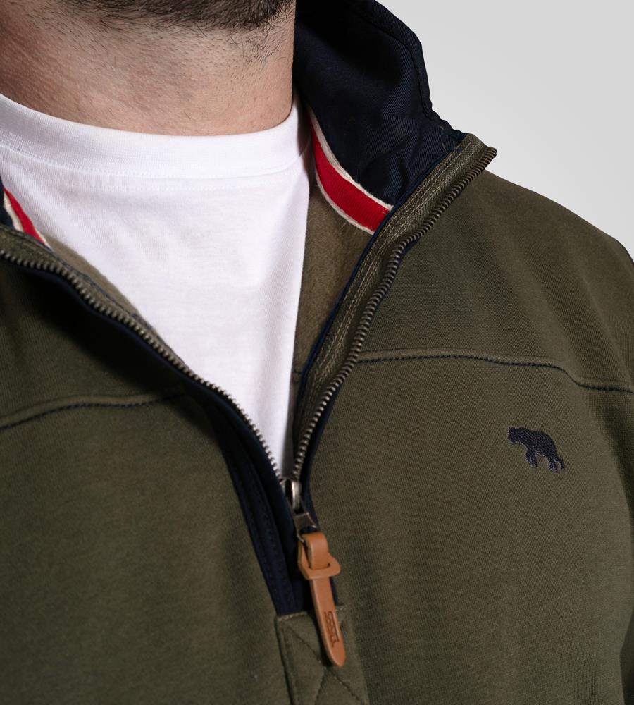 D555 LEICESTER 2 Quarter Neck Fleece Sweatshirt For Men (Tall) in Khaki, LT-3XLT