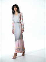 1970's Original Vintage Grey Leonard Floral Maxi Dress UK 10 -12