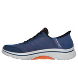 Skechers Lace Up Shoe For Men Slip Ins Go Walk Arch Fit 2.0 Simplicity 2.5 in Navy/Orange, 6-15