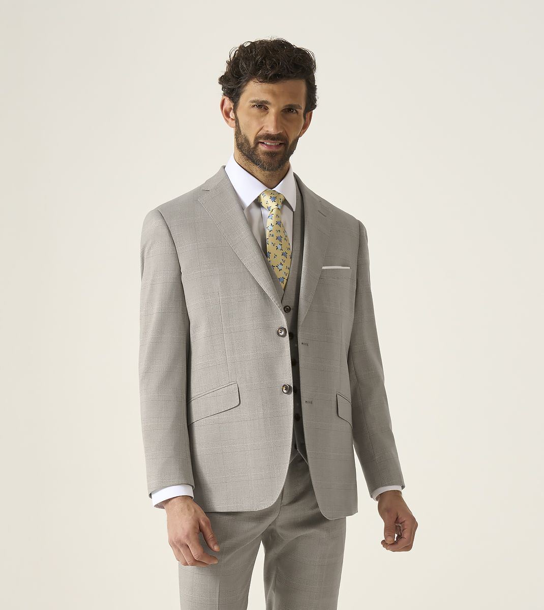 Skopes Tailored Fit Charlie Suit Jacket For Men in Stone Beige Check, 36S-62L
