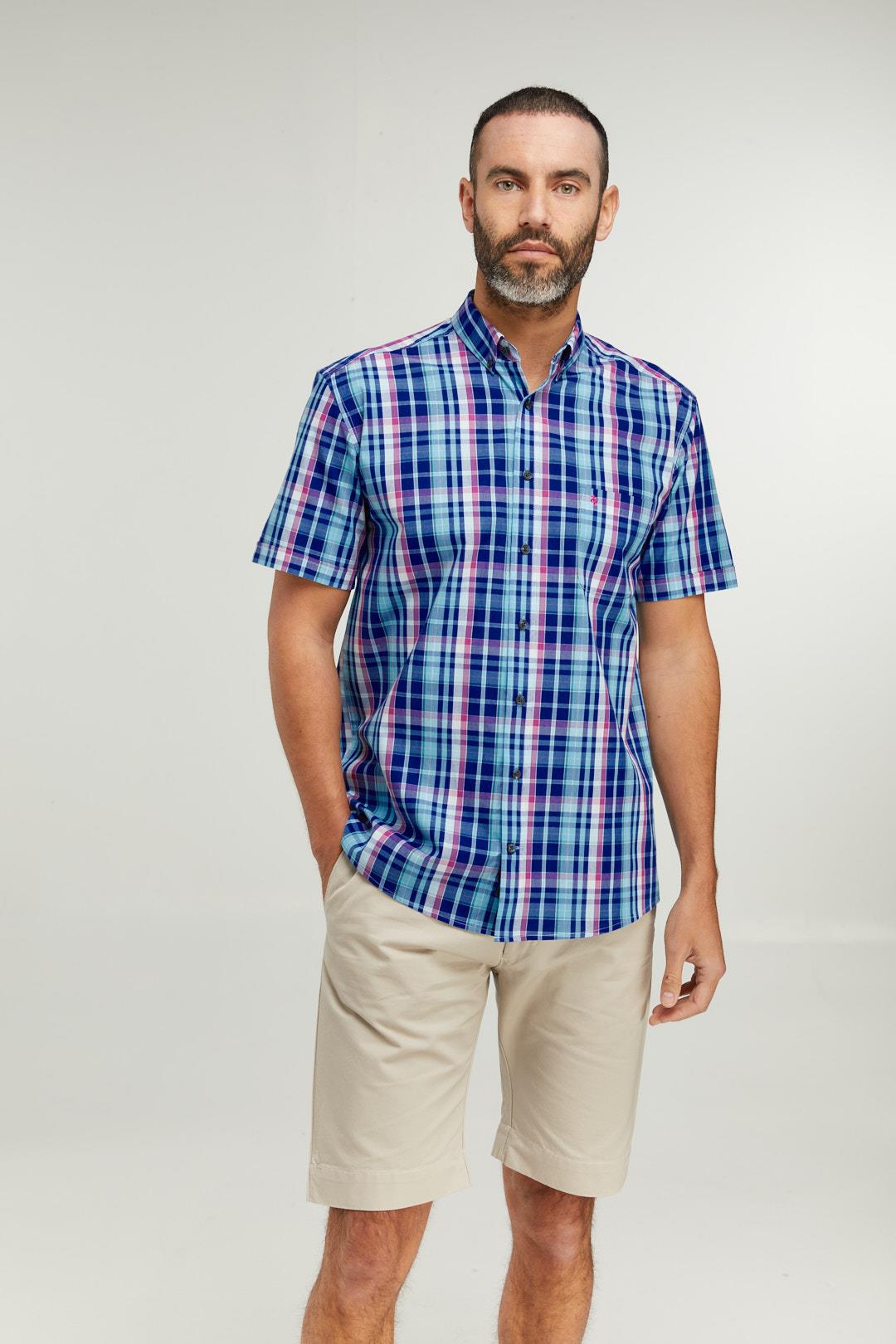 Double Two Life Style Men's Pure Cotton Short Sleeve Check Shirt (1040A) 2XL-5XL