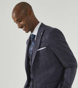 Skopes Thoresby Ultimate Comfort Suit Tailored Jacket For Men in Navy Blue/Grey Check, 36S to 72L
