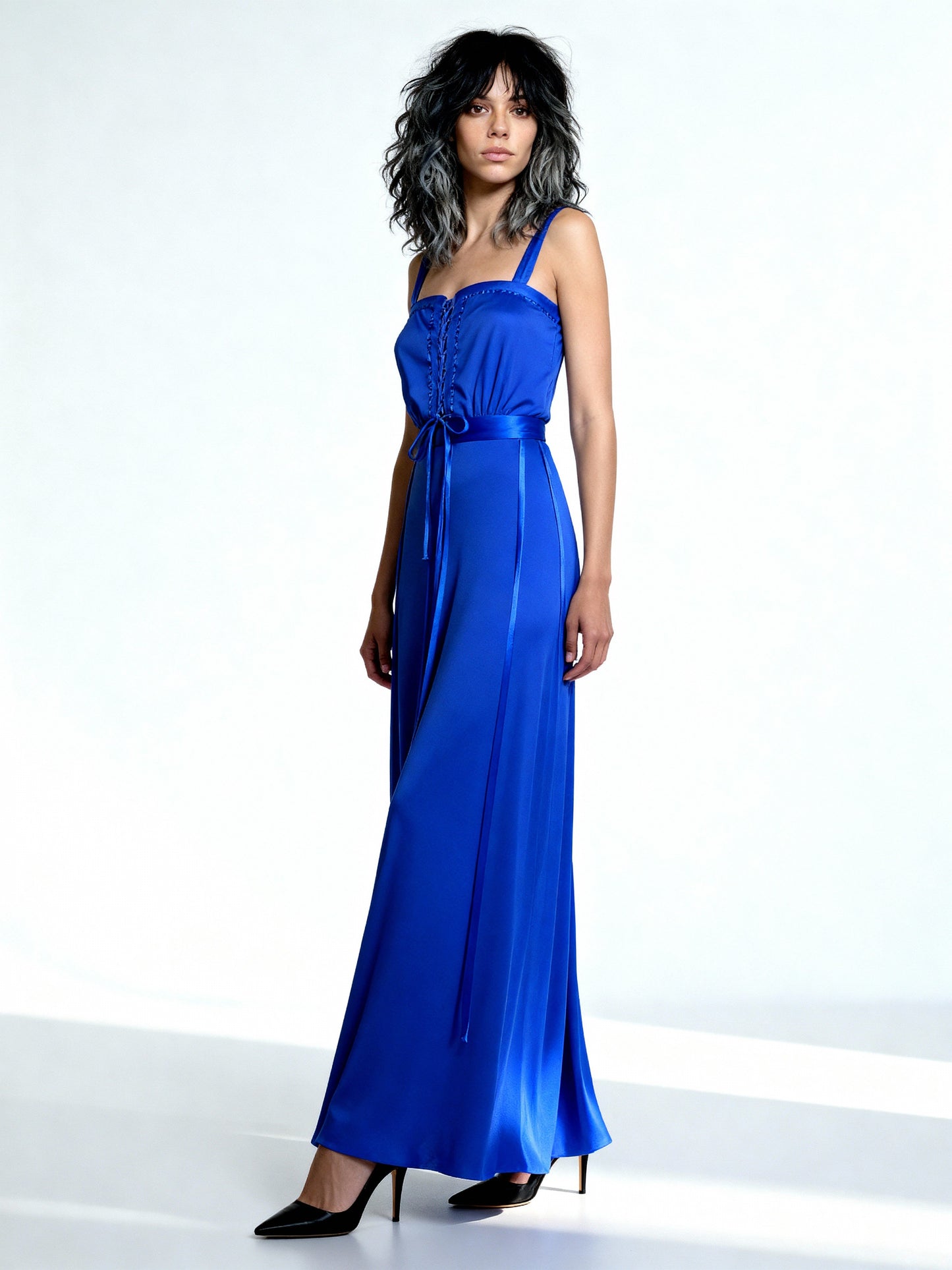 Vintage 1970's Original Electric Blue Disco Maxi Dress UK 10 - 12