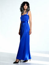 Vintage 1970's Original Electric Blue Disco Maxi Dress UK 10 - 12