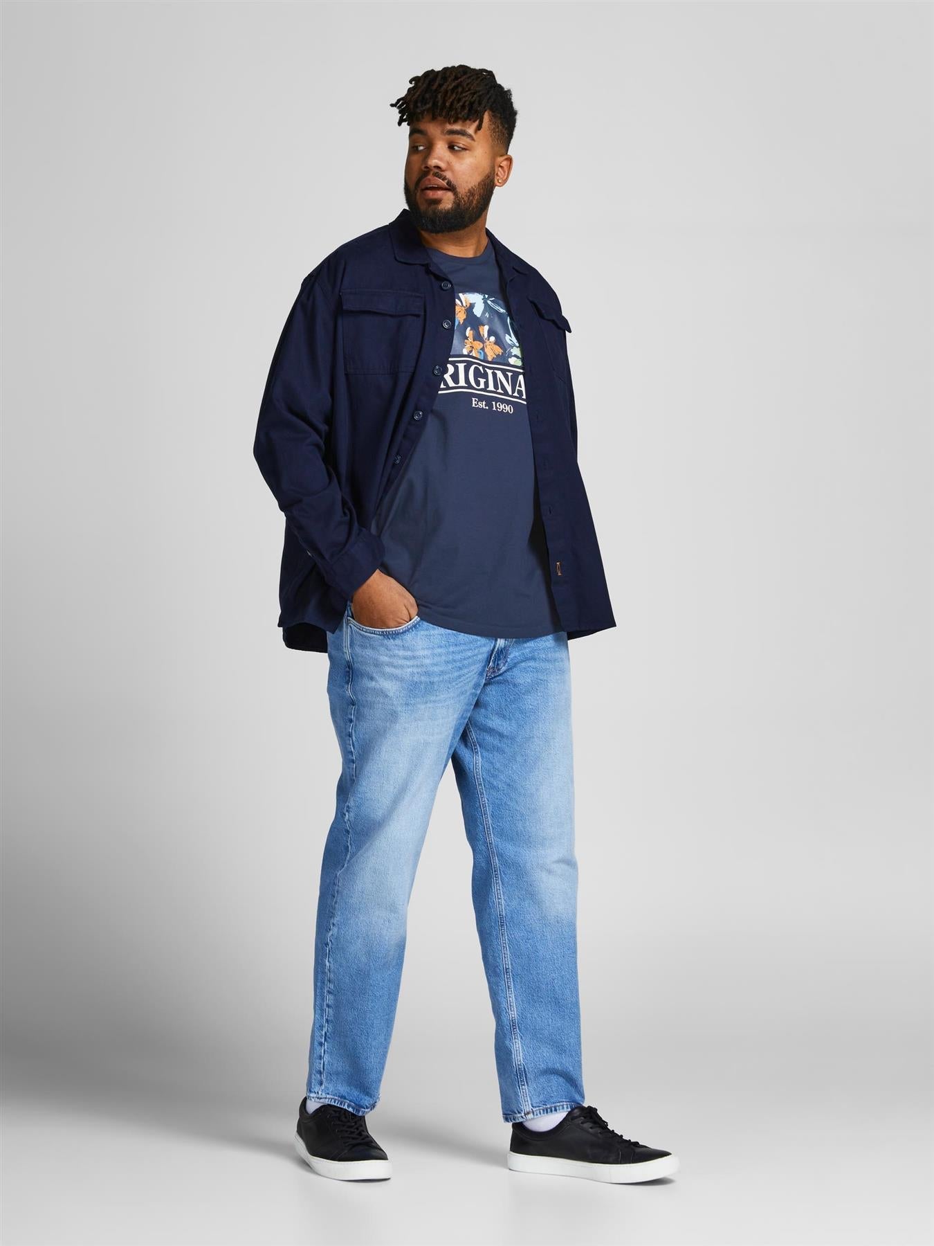 Jack & Jones Plus Size Men's Short Sleeve Crew Neck Tee in Navy Blazer Size 1XL-6XL