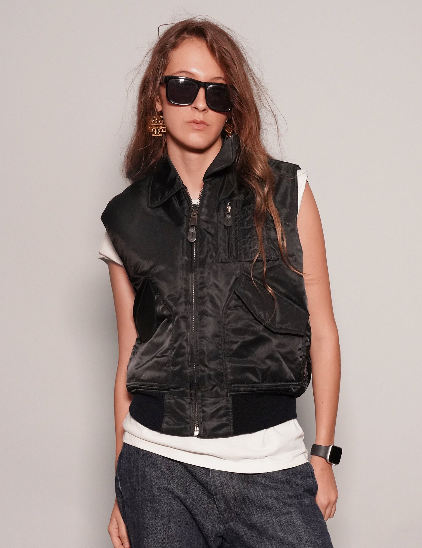 MA-2 Light Weight Collared Bomber Gilet in Black