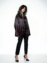 Vintage Black Satin Oriental Print Jacket UK 10 - 14