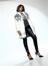 Original 1970's Vintage White / Grey Fox Faux Fur Coat UK 8 - 16