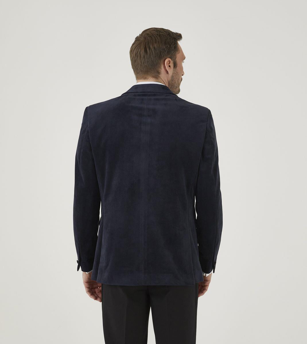 Skopes Men's Tailored Fit Jive Velvet Sports Jacket Blazer in Navy in 54 to 62 Regular to Long