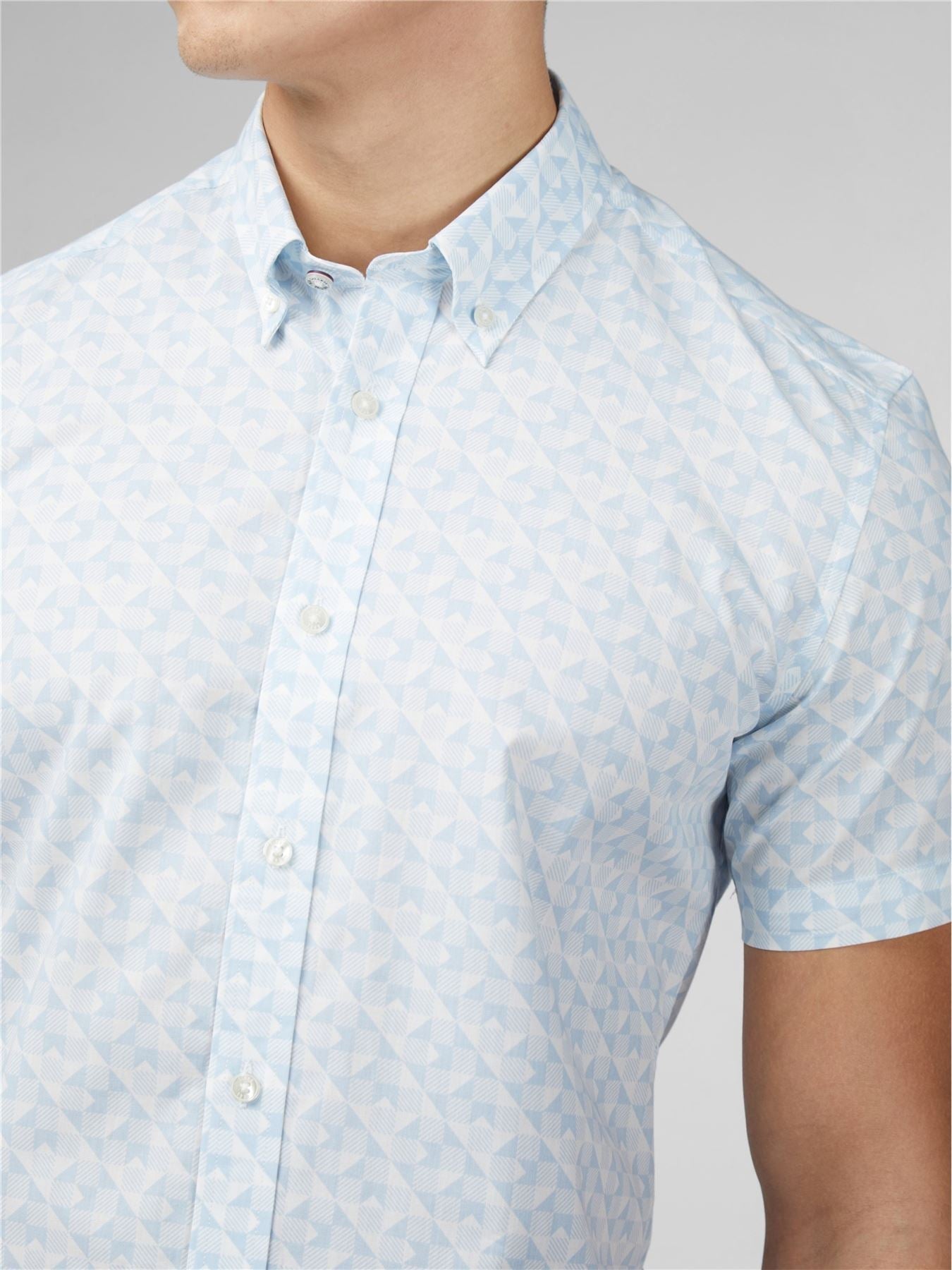Ben Sherman Signature Optic Geo Print Short Sleeve Shirt for Mens (0075907) in Snow White, 2XL-5XL