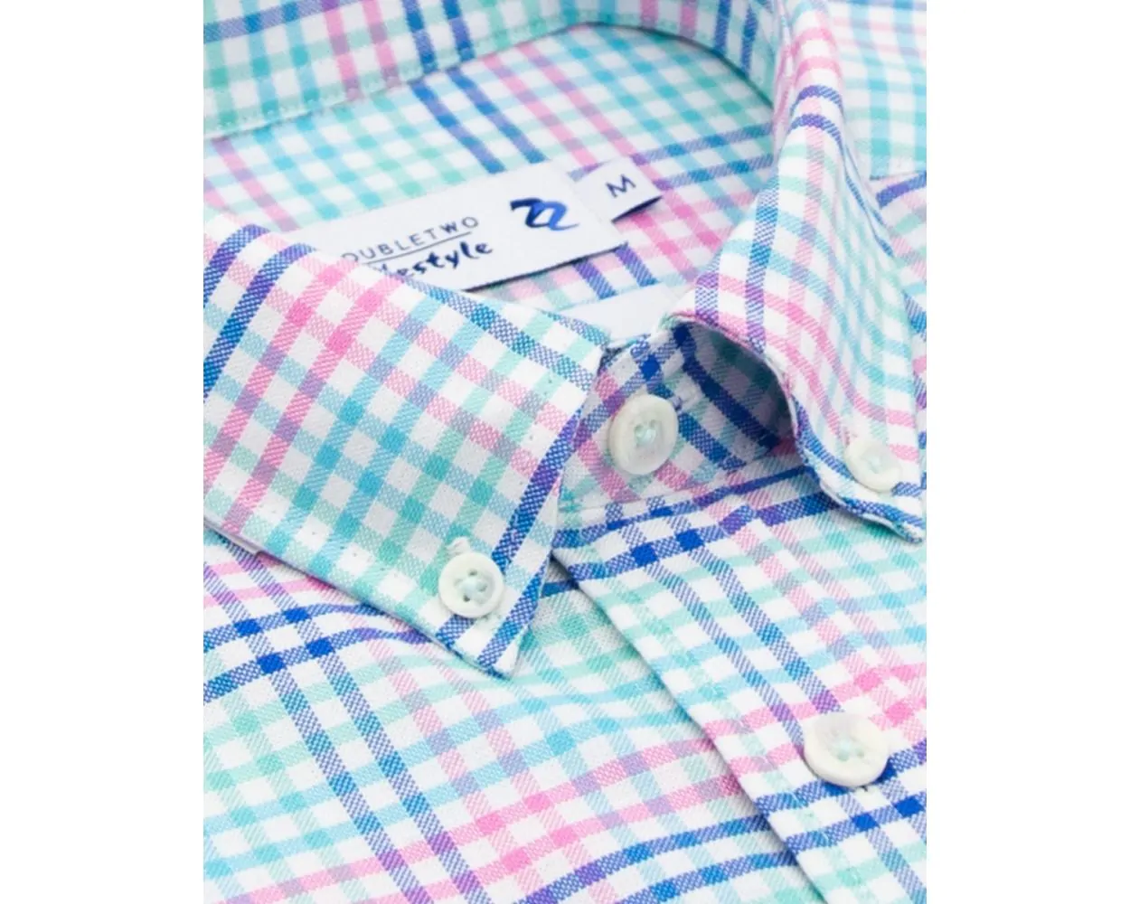DOUBLE TWO MULTI-COLOURED GINGHAM CHECK SHORT SLEEVE SHIRT 2XL - 5XL