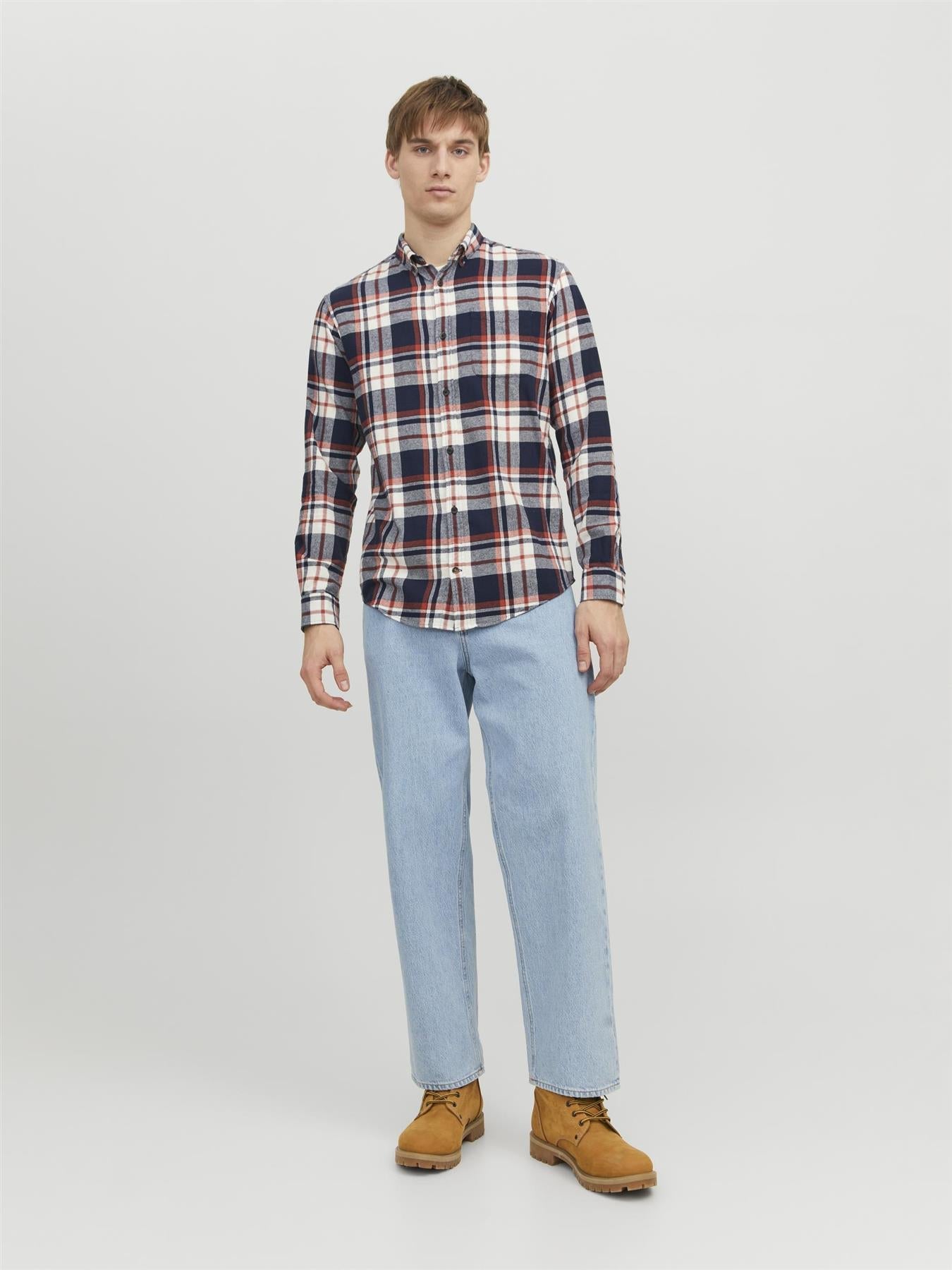 Jack & Jones Long Sleeves Check Shirt For Men (JJECLASSIC AUTUMN) in Hawaiian Sunset, L-XL