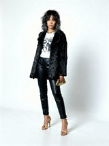 Original 1970's Vintage Black Fur Hooded Coat UK 8 - 12