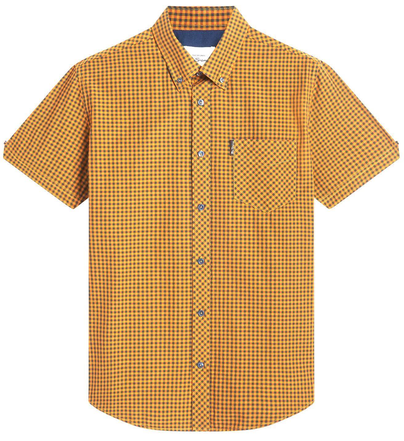 Ben Sherman Men's Short Sleeve Signature Core Gingham Shirt in Mustard Size 2XL-5XL