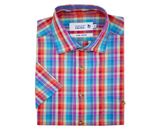 DOUBLE TWO MULTI-COLOURED CHECK SHORT SLEEVE SHIRT 2XL - 5XL