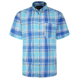 Kam Casual Short Sleeve Checkered Button Down Collar Shirt in Blue 2XL to 8XL