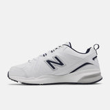 New Balance Men's EE Wide Fit Leather Sneakers (608) in White/Navy in UK 12 (US 12.5/EU 47)
