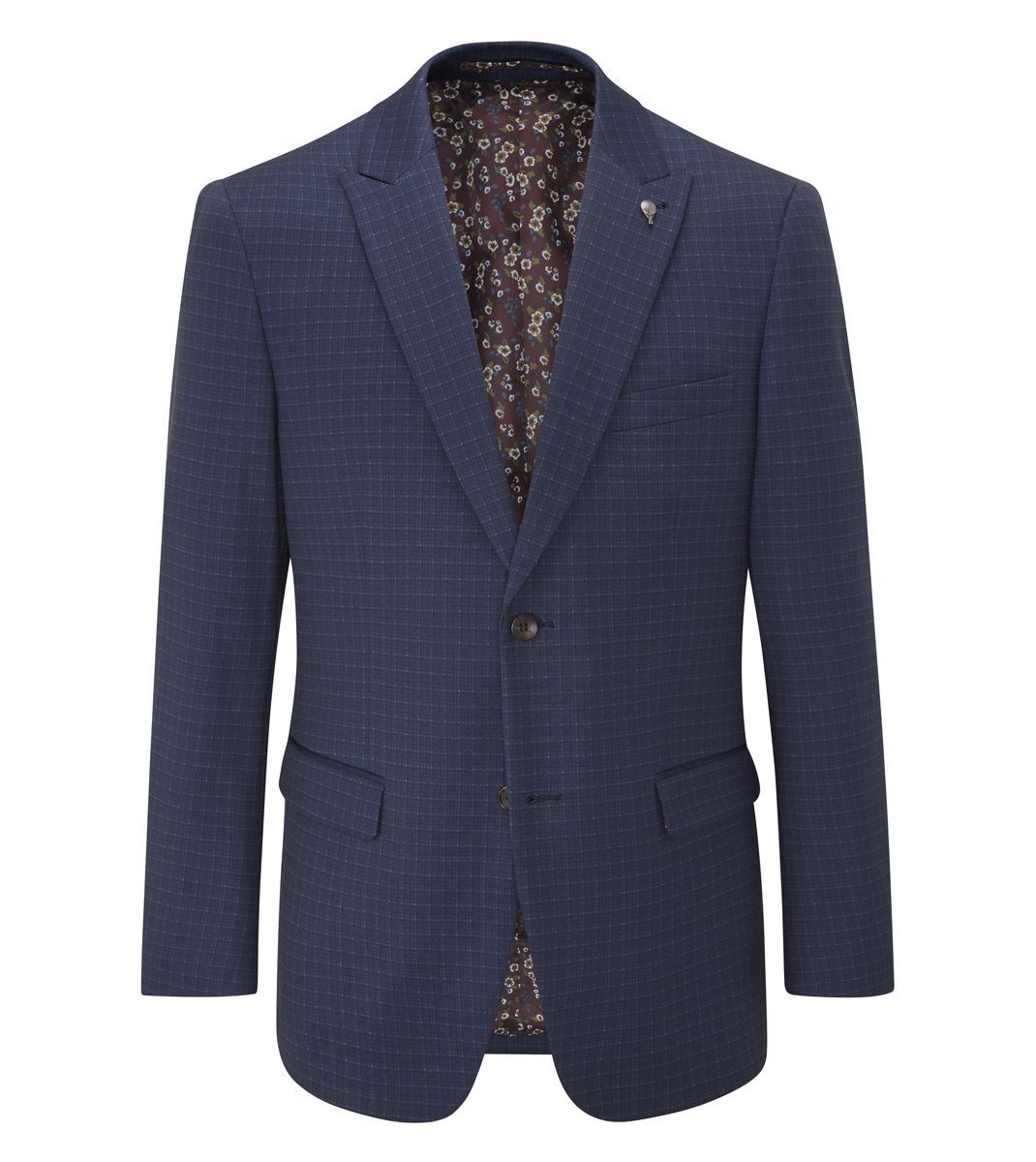 Skopes Fenton Ultimate Comfort Suit Tailored Jacket For Men in Navy Blue Square Check, 36S to 62L