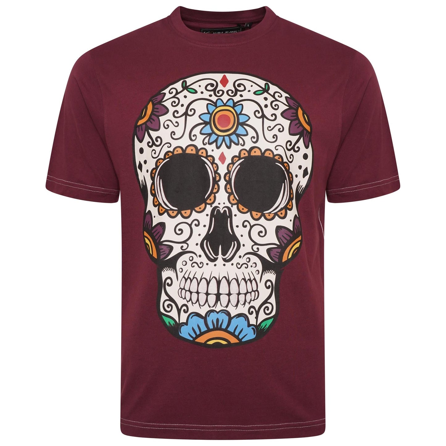 KAM Mens Plus Size Coloured Skull Print Tee in 3 Colour Options 2XL to 8XL