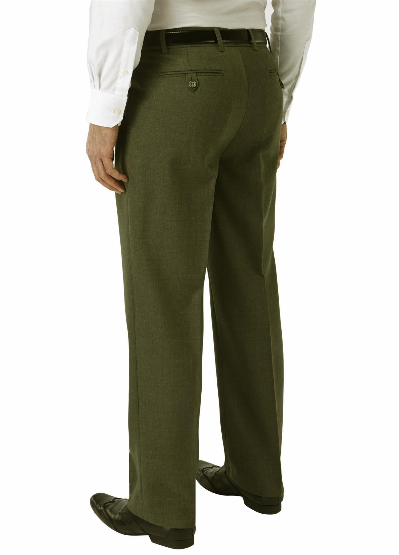 SKOPES Mens Wool Blend Flat Front Trousers in Lovat