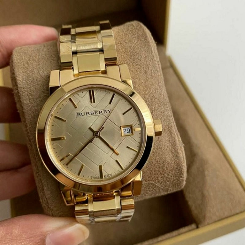 Burberry Women’s Watch Stainless Steel Gold Strap With Gold Dial BU9134 The City