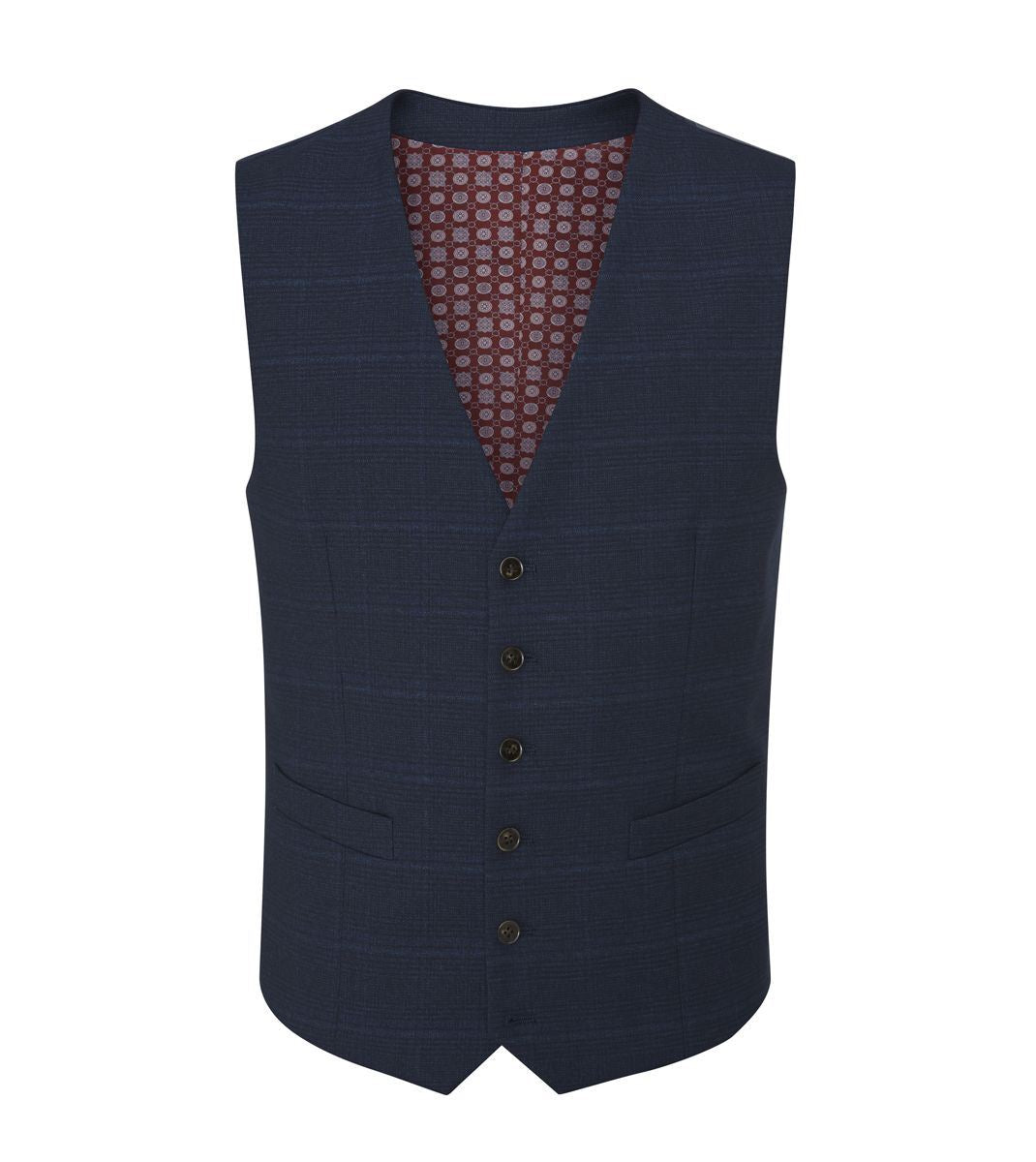 Skopes Hewes Suit Waistcoat For Men in Navy Blue Self Check, 36R to 62R