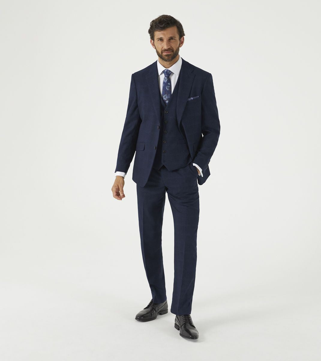 Skopes Hewes Suit Waistcoat For Men in Navy Blue Self Check, 36R to 62R