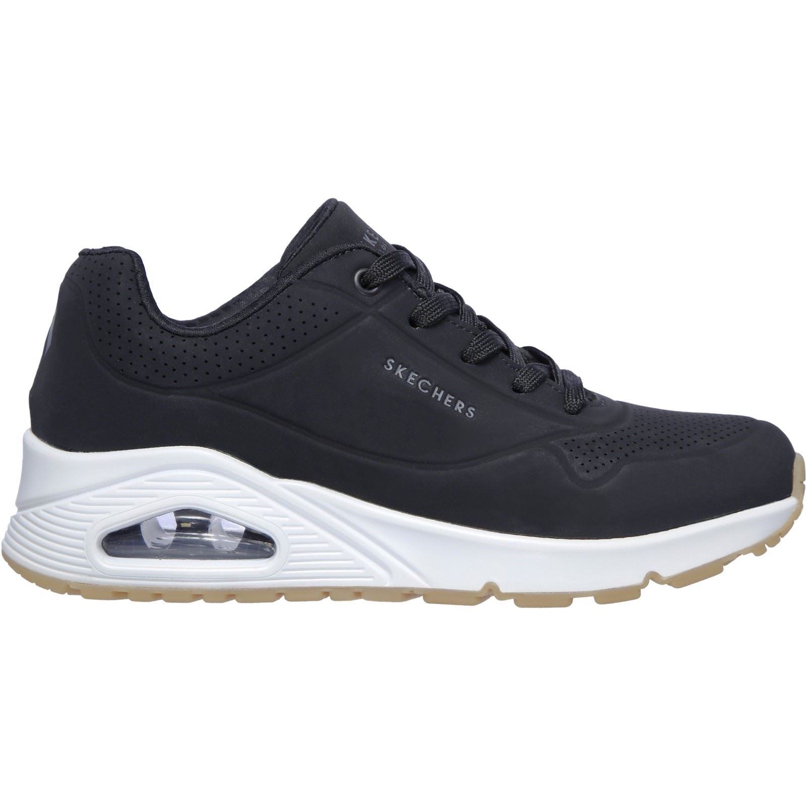 Skechers (GAR73690) Ladies Sports Uno Stand On Air in Black and White Size 2-8