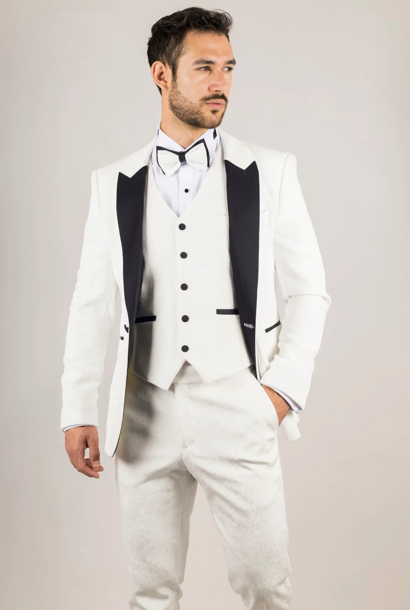 AK-24 - Men's White 3 Piece Velvet Wedding Tuxedo Suit