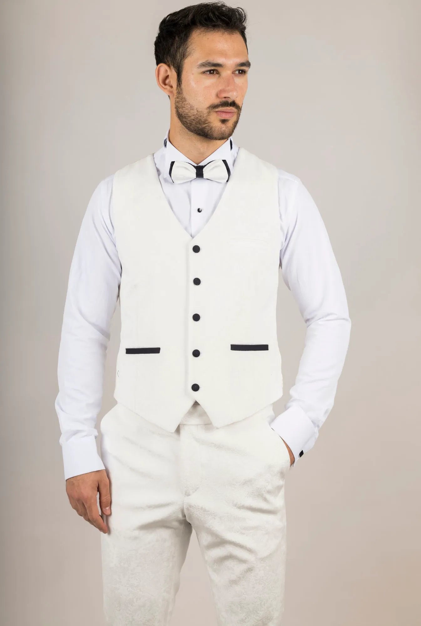 AK-24 - Men's White 3 Piece Velvet Wedding Tuxedo Suit