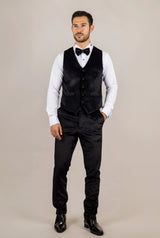 AK-26 - Men's Black 3 Piece Velvet Wedding Tuxedo Suit