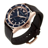 Emporio Armani Men's Watch AR11556 Brown Leather Strap & Blue Dial With Rose Gold Case Diver