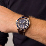 Emporio Armani Men's Watch AR11556 Brown Leather Strap & Blue Dial With Rose Gold Case Diver