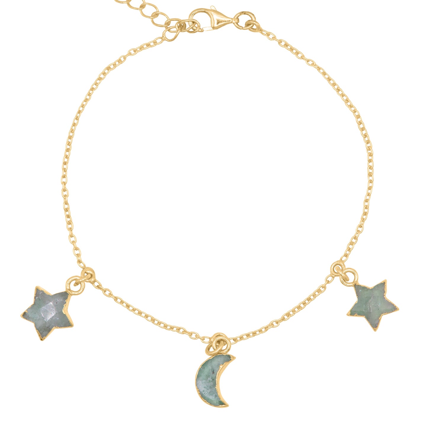 Amelia Aventurine Star & Moon Charm Bracelet | 18k Gold Plated